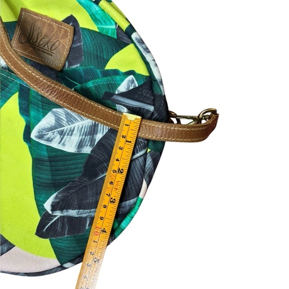Sseko Crossbody Leather Canvas Tropical Print Circle Bag Made in Uganda - Picture 12 of 13